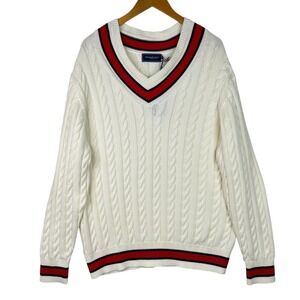 Vineyard Vines Heritage Varsity‎ Cable Knit Sweater Mens Off White XL NWT $228